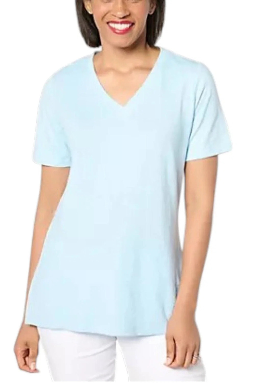 Denim & Co. Naturals Women's Linen Blend Crossover V-Neck Top Clr Sky - Regular